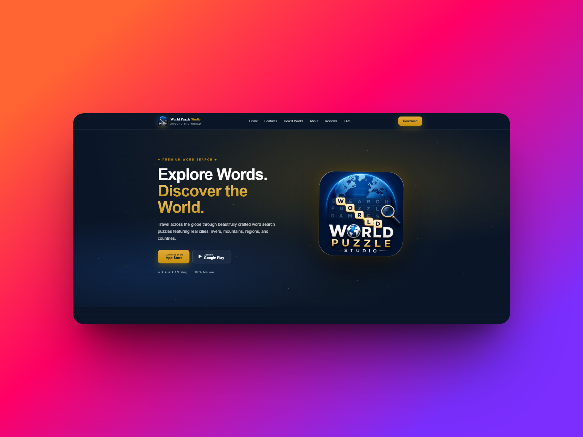 World Puzzle Studio website displayed on a laptop screen